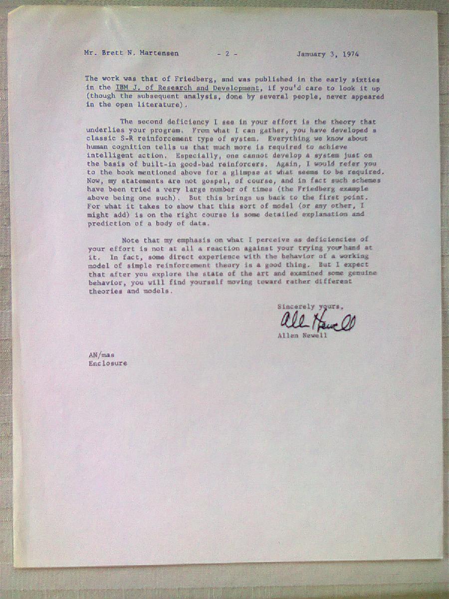 2nd Page of Allen Newell's letter